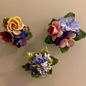 Vintage Porcelain Floral Brooch Pins Set of 3
